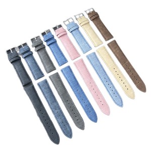 Denim Style Genuine Leather Canvas Watch Strap Soft Replacement Band Pin Buckle 14mm to 22mm Unisex Watch Accessories
