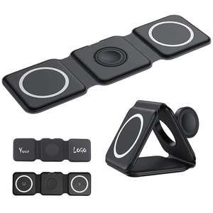 Custom Foldable 3-in-1 Wireless Charger Magnetic Charging Station Pad Portable Qi 10W Fast Wireless Charger