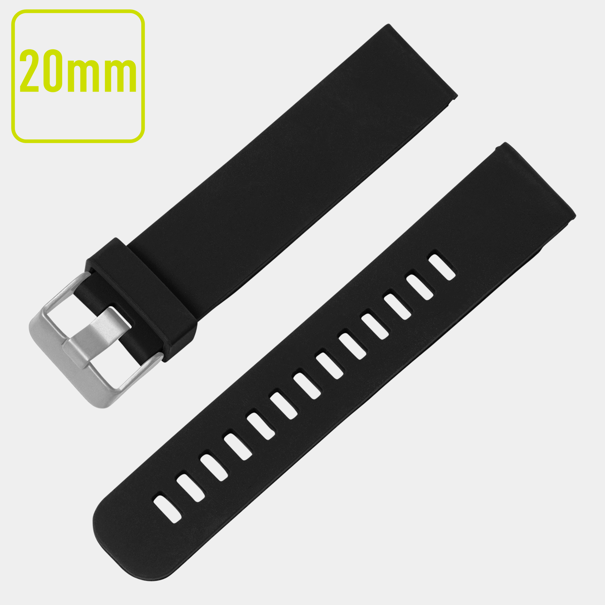 Reflex Active 20mm Black Silicone Smartwatch Strap with Silver Buckle