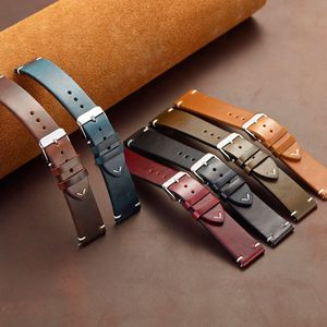 Custom Material Oil-Waxed Cowhide Waterproof Durable Vintage Style Premium Leather Watch Strap Custom Logo Custom Color Custom